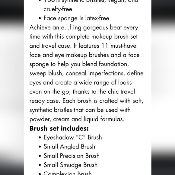 ELF Full Face & Eye Makeup Brush Set w/Travel Case - Picture 11 of 14